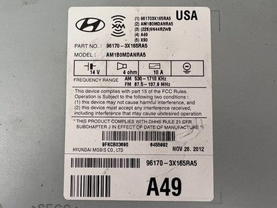Hyundai Elantra 2013 OEM Radio Cd MP3 XM Bluetooth 96170-3X165RA5