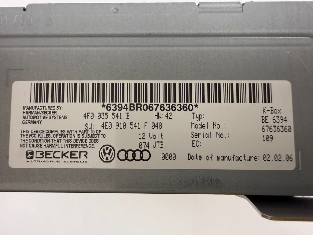 2005-2011 Audi A6 S6 C6 AM FM Radio Receiver K-Box 4F0035541B OEM