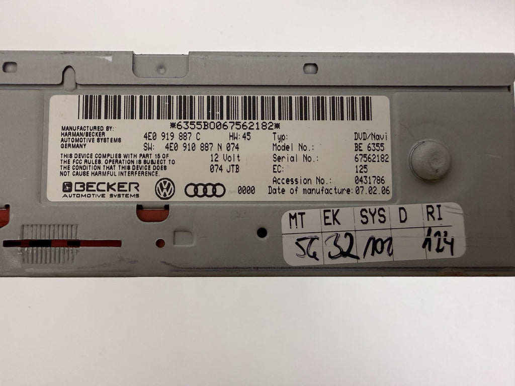2005-2011 Audi A6 A8 Q7 S6 S8 MMI 2G GPS Navigation DVD Drive 4E0919887C OEM