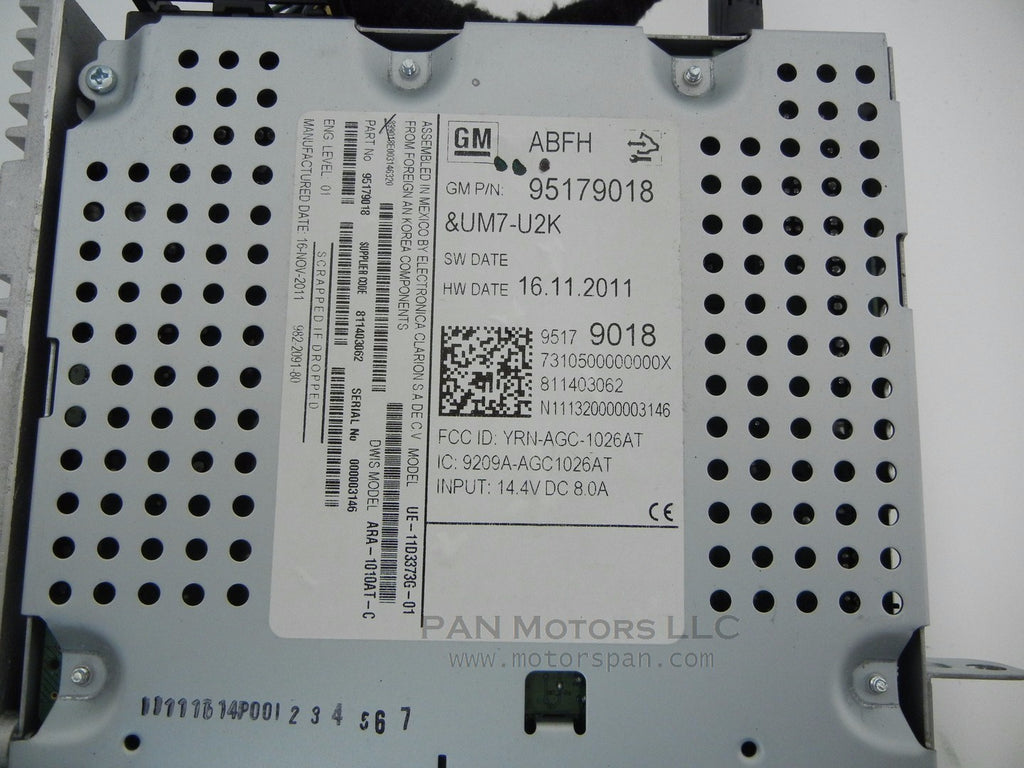 CHEVROLET Sonic 2012 DASH HEAD Audio UNIT GM 95179018