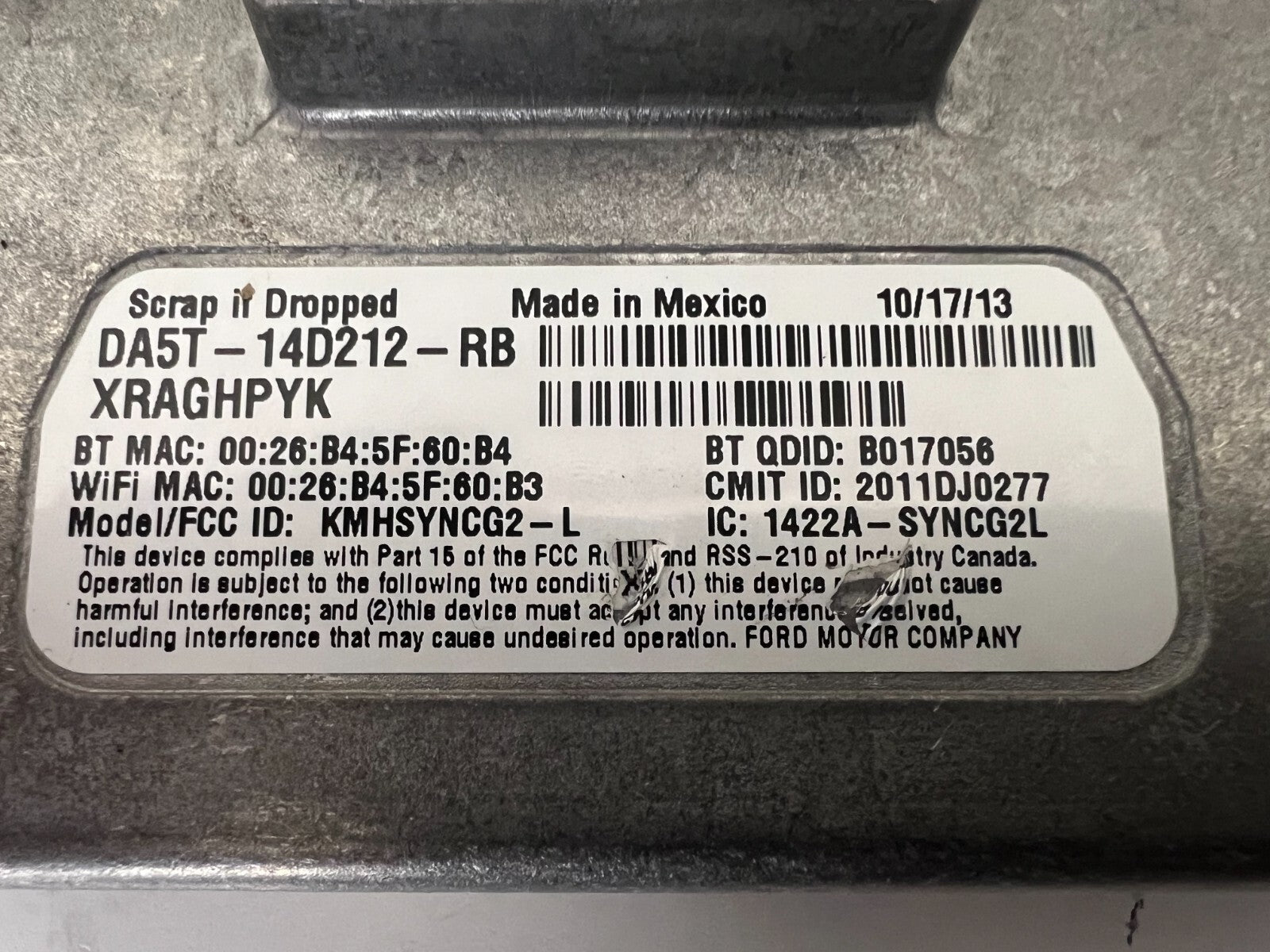 FORD Fusion 2013 SYNC Voice Control Module APIM Ds7t-14f239-br