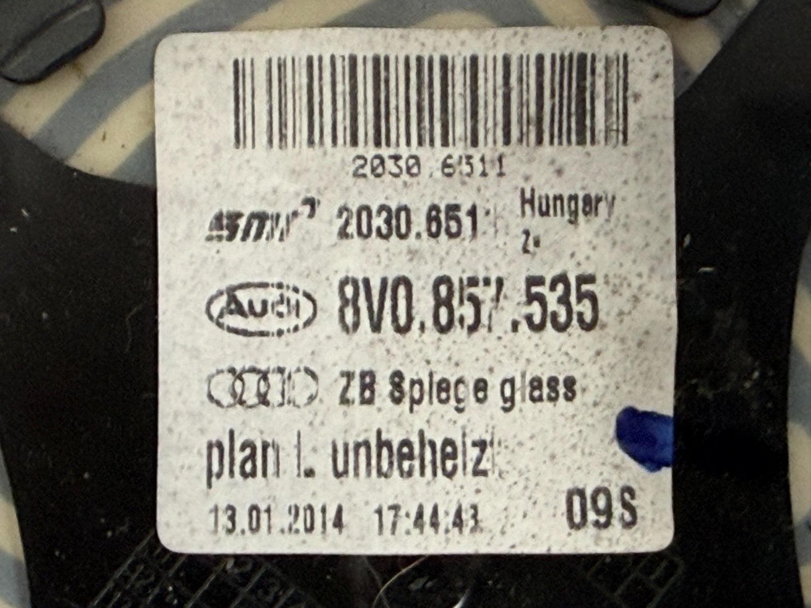 2015-2020 AUDI A3 S3 Left Driver Side Door Heated Mirror Glass 8v0857535
