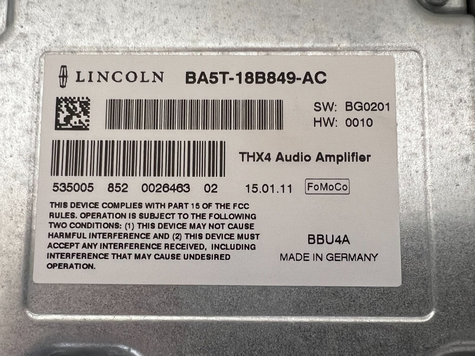 LINCOLN MKS 2009-2012 Audio Radio Amplifier AMP Ba5t-18b849-ac THX