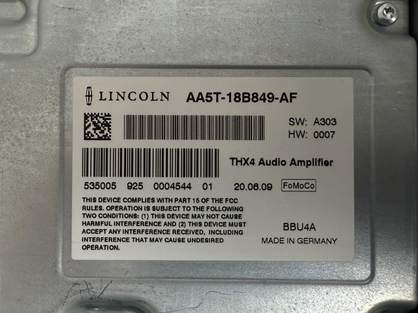 LINCOLN MKS 2009-2012 Audio Radio Amplifier AMP Aa5t-18b849-af Thx4
