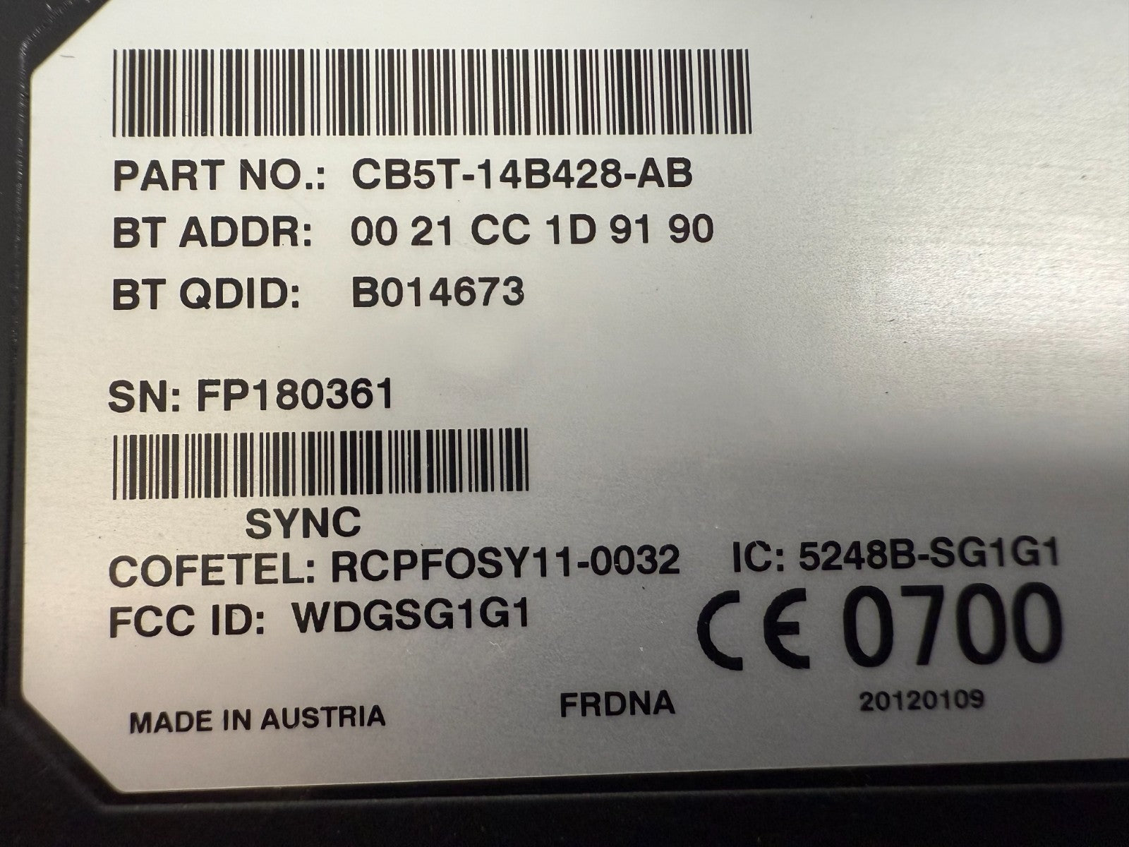 FORD Explorer Focus Voice Recognition Control 2014 Sync Module Cm5t14d212ca
