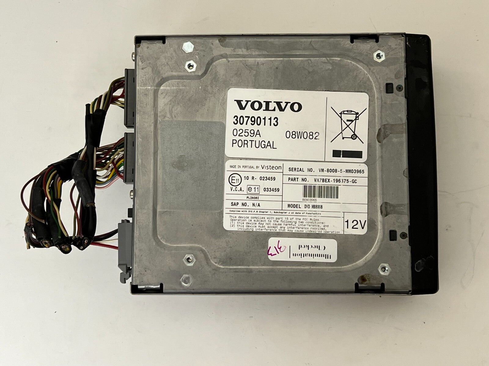 VOLVO Xc90 Armrest REAR Entertainment DVD Player Mb8008 DVD 2008