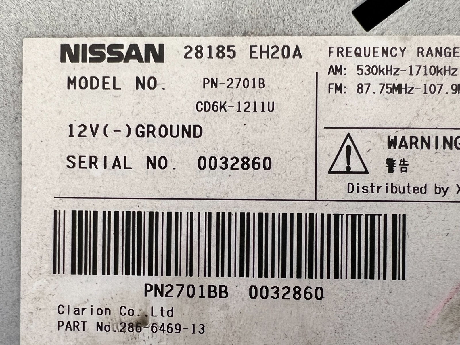 INFINITI M35 M45 2006 2007 Clarion CD Player Receiver 28185eh20a